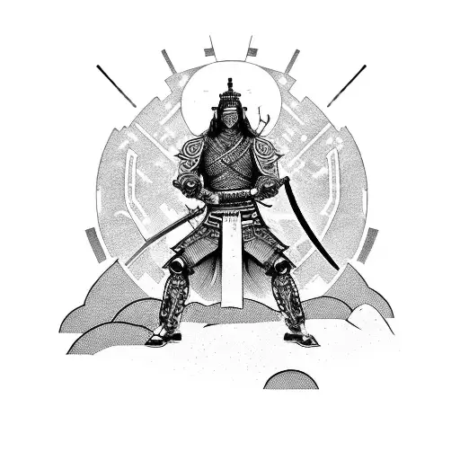 A Cyberpunk-inspired Samurai Wielding A Sword In A Moonlit Cityscape