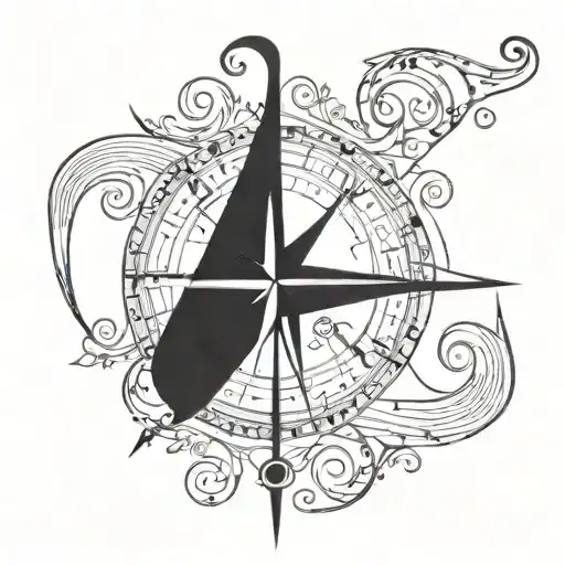 A Swirling Musical Staff With Notes Forming The Shape Of A Compass Rose