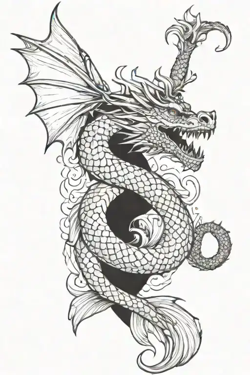 Dragon Merging With A Mermaid Fin To Symbolize Strength And Beauty