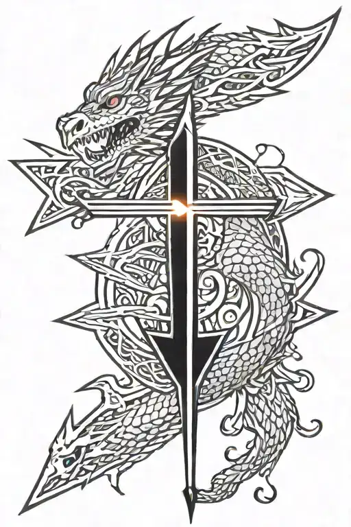 An Arrow Wrapped By A Dragon And Lightning Bolts