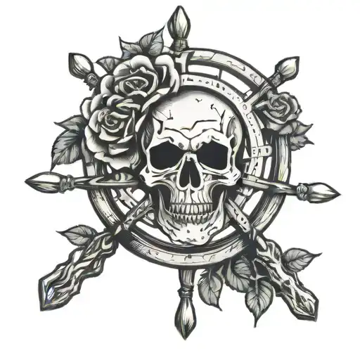 Skull Rose Ship Steering Wheel