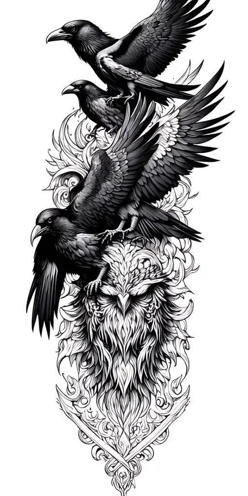 Odin And Two Ravens Huginn And Muninn And Huginn