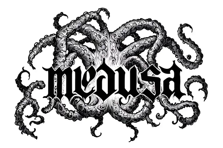 The Word Medusa Written In A Gothic Style