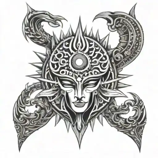 Sun And Divine Power Of Karna Armour Design Tattoo For Forehead