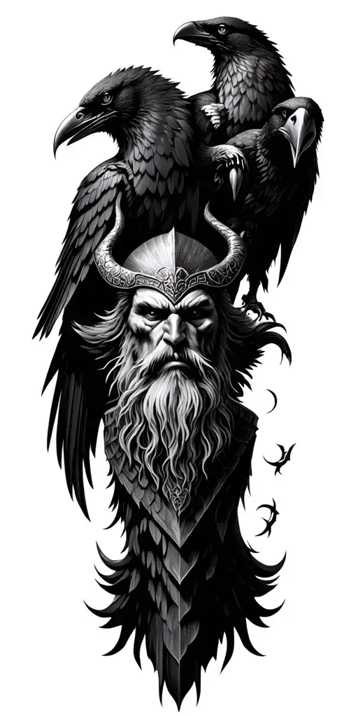 Odin Accompanied By His Ravens