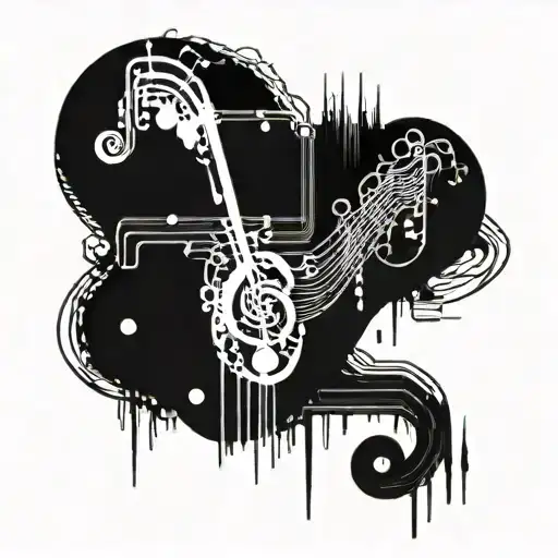 Incorporate A Detailed Music Note With Circuit Board Patterns Intertwining Within It
