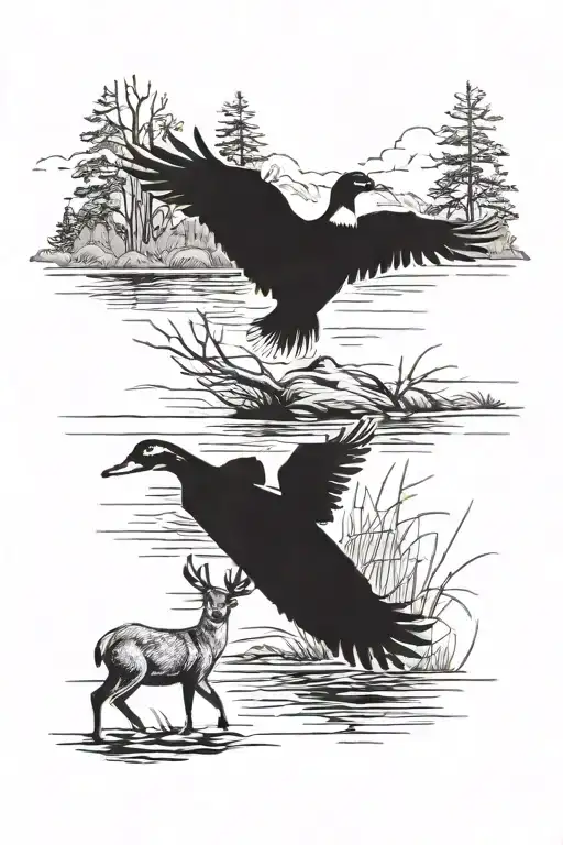 Duck And Deer Hunting Scene