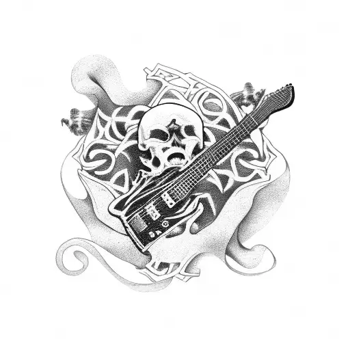 A Skeletal Hand Playing A Guitar Made Of Bones