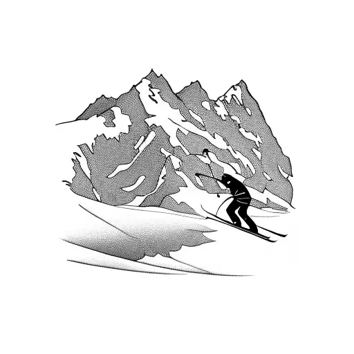 A Downhill Skier In Mid-jump With A Mountain Landscape In The Background