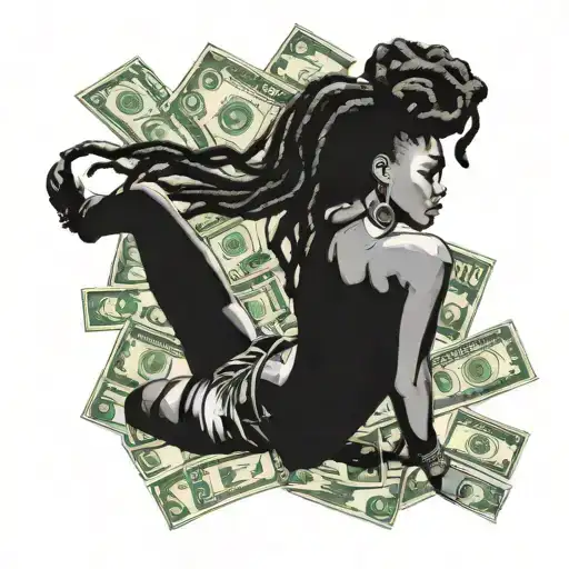A Tattoo Design Combining A Black Woman With Dread Locks Sitting In Money