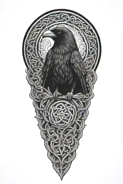 Celtic Dara Knot With A Raven Intertwined With Celtic Patterns With The Raven