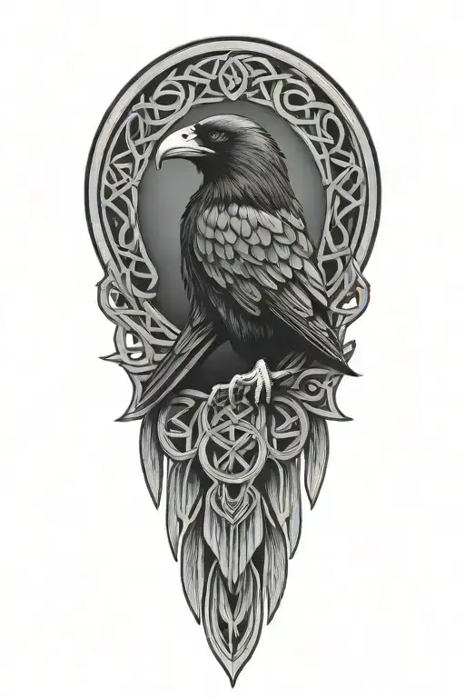 Celtic Dara Knot With A Raven Intertwined With Celtic Patterns With The Raven