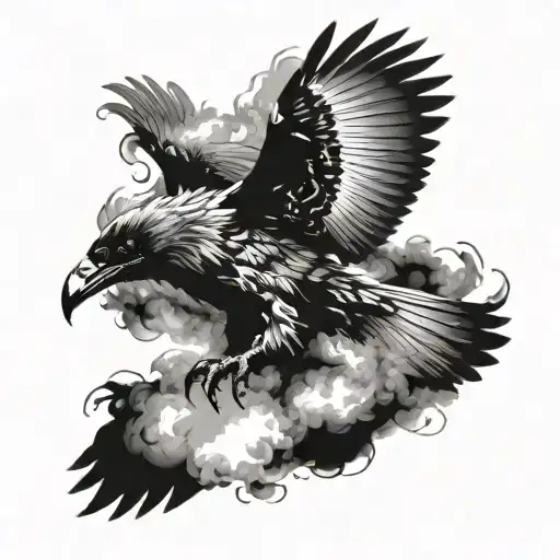 Flying Raven Woth Smoke Behind It