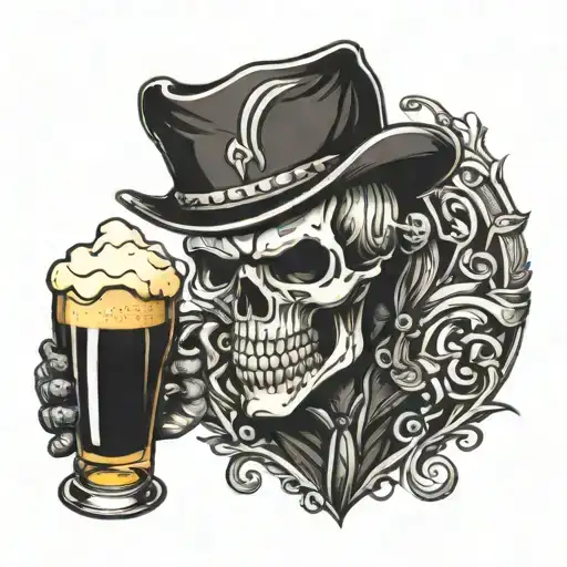 Skull Drinking A Beer Mug