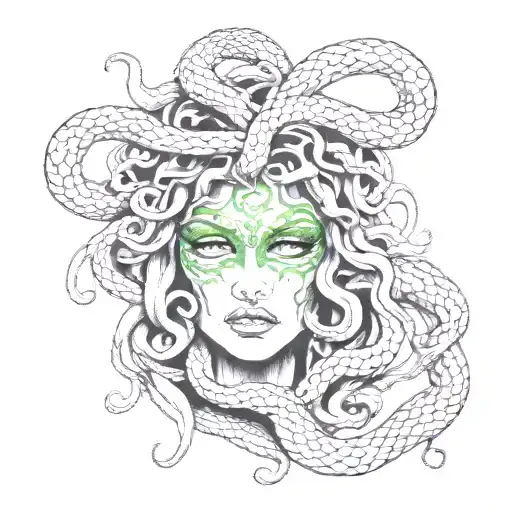 Medusa With Green Eyes And Snakes Attack