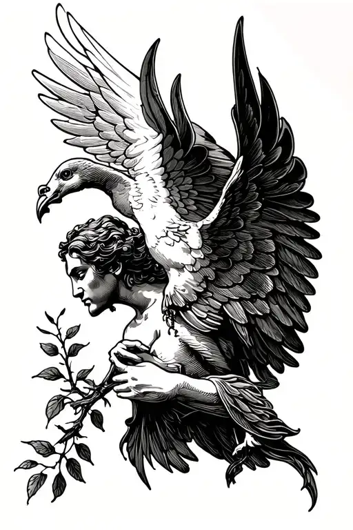 God With Wings And A Dove With A Branch In Its Mouth