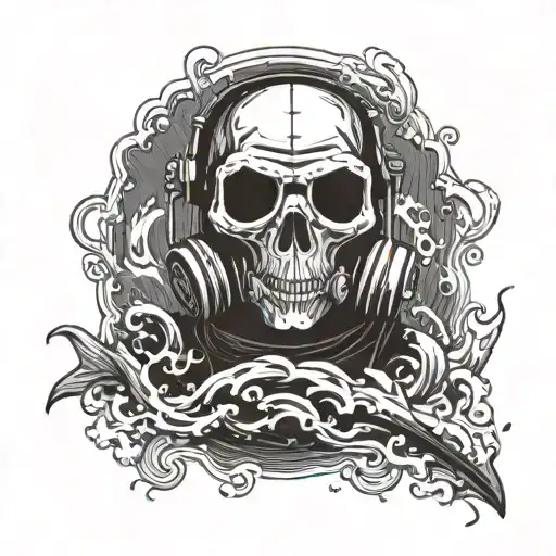 A Skull Wearing A Scuba Diving Mask Surrounded By Ocean Waves