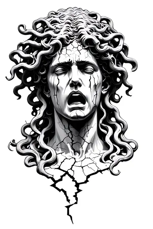 Medusa Crying As Statue Head Bust Cracked