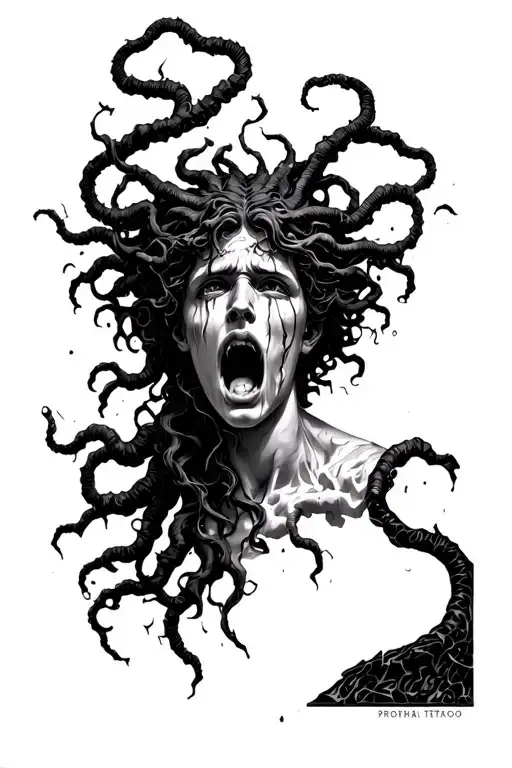 Medusa Crying As Statue Head Cracked