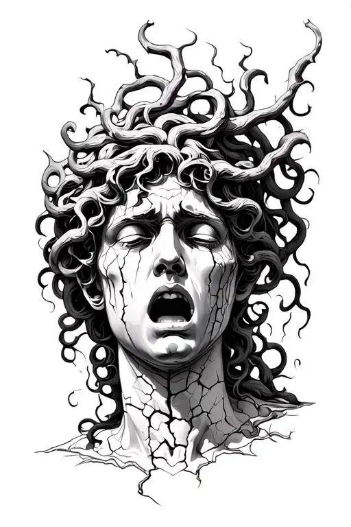 Medusa Crying As Statue Head Cracked
