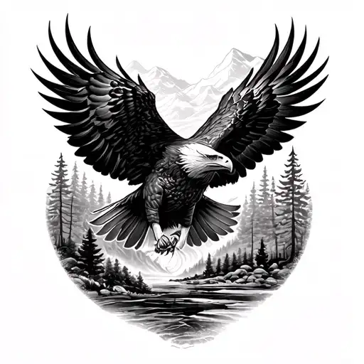 A Majestic Eagle Soaring Through A Forest Landscape