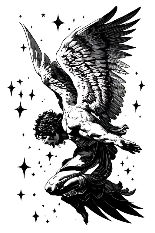 Icarus Falling From The Sky Filled With Stars