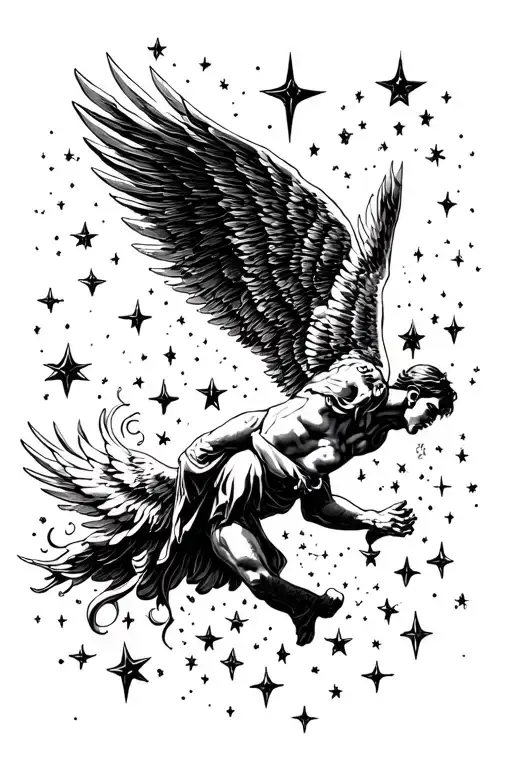 Icarus Falling From The Sky Filled With Stars