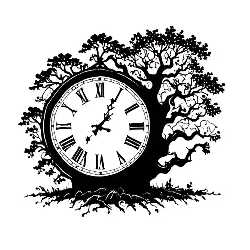 Clock And Tree Silhouette