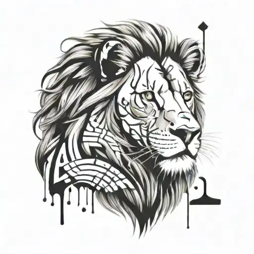 A Lion With A Graffiti-style Mane Incorporating Elements Of Gym Equipment