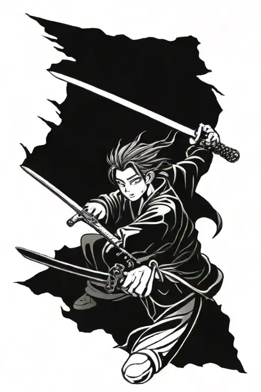 Anime Character Wielding A Katana In A Traditional Japanese Setting