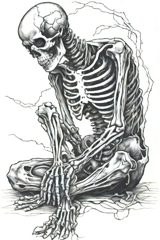 Skeleton Sitting Cross Legged Finding Inner Peace In The Middle Of A Chaotic Storm