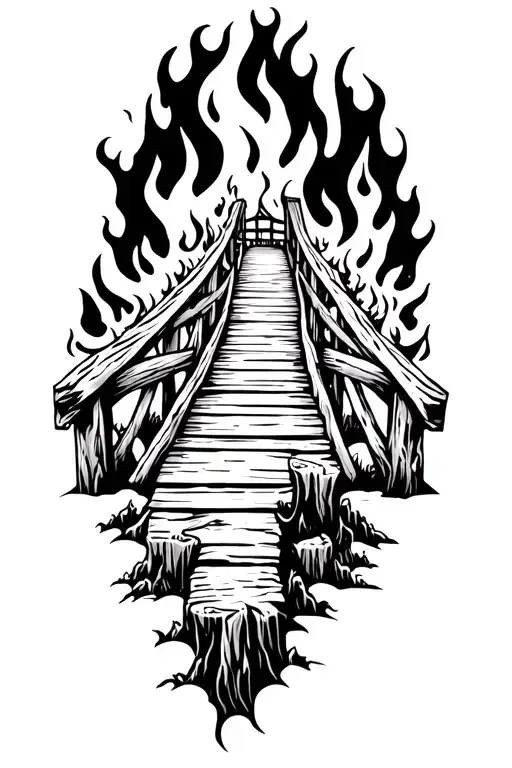 Old Wooden Bridge On Fire