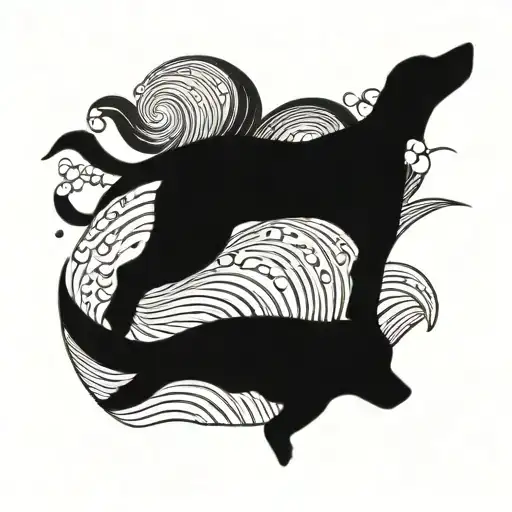 A Stylized Wave Pattern Incorporating Dog Silhouettes
