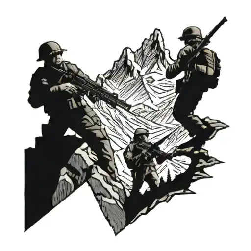 Soldiers With Guns On Mountain Peak