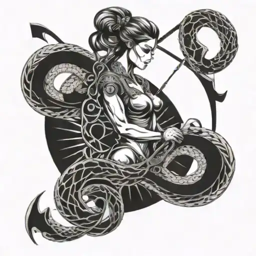 Combine A Sagittarius Archer And A Snake In A Dynamic And Fierce Design