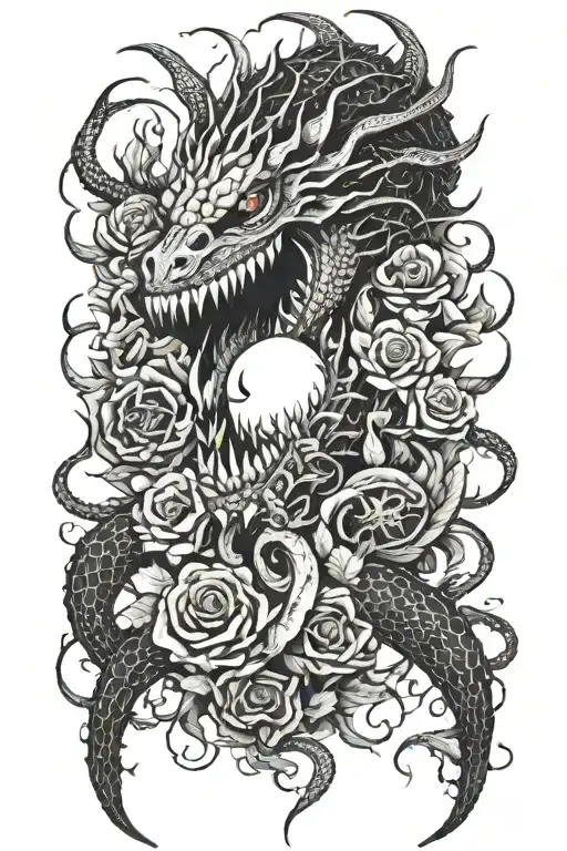 Monster Teeth And Tentacles Disturbing Demons And Gothic Flowers And Dragon Eyes