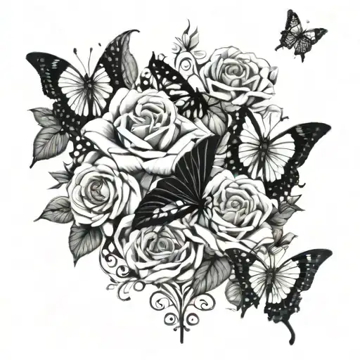 Tree Roses And Lily With Two Butterflys