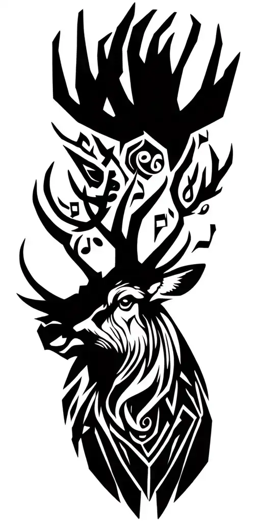 A Geometric Elk Design Incorporating Musical Notes And Symbols