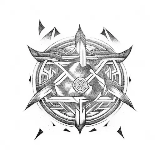 Sleeve Tattoo With Norse Theme And Runes