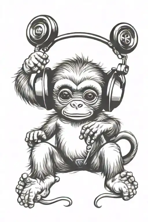Baby Monkey Sitting With Headphone