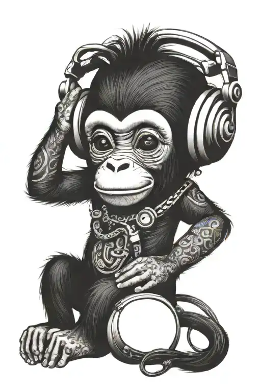 Baby Monkey With Headphone