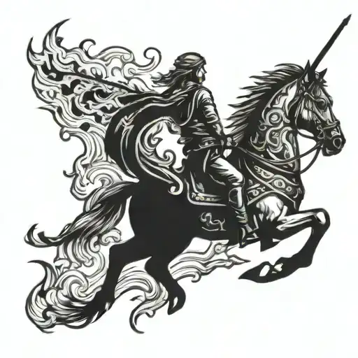 Sagittarius On Horseback In The Background Flaming Village