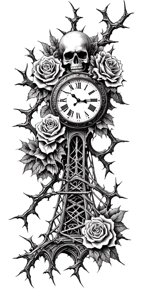 Thornes Vines Strangling Add Roses Fanged Skull Clocks And Bridge Bridge Made Of Thornes