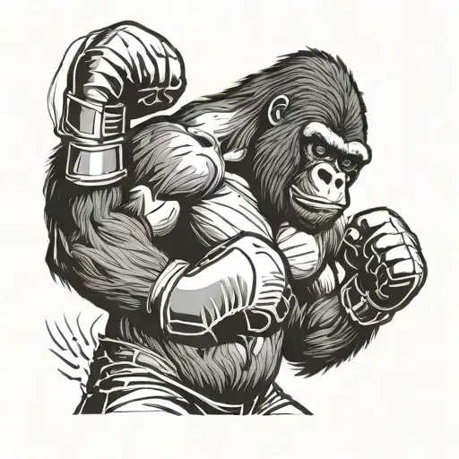 A Gorilla Wearing Boxing Gloves In A Fierce Fighting Stance