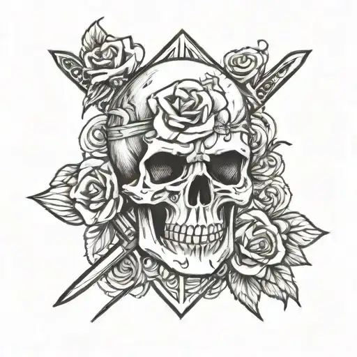 Skull Rose Flag Sword