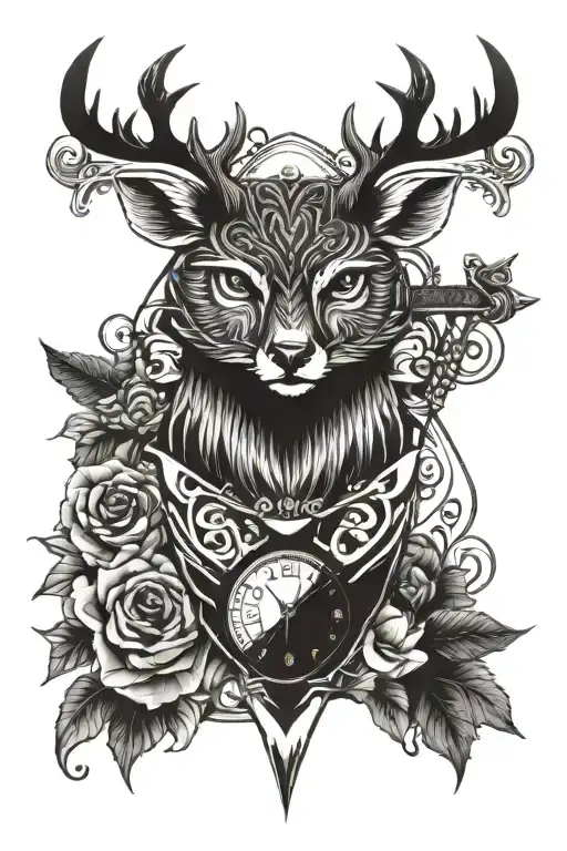 Deer Sword Clock Owl