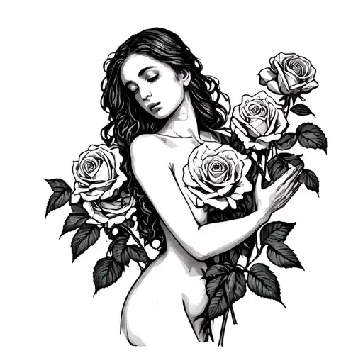 Naked Woman Holding Roses Space Pain