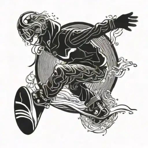 A Snowboarder Carving Through A Wave Of Sound Waves Representing Music