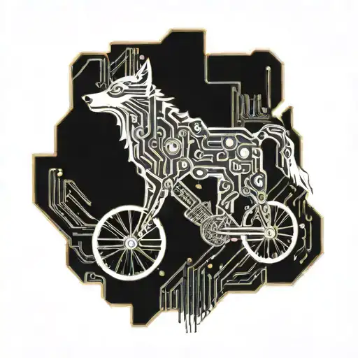 Circuit Board Design With A Wolf And Bike Intertwined