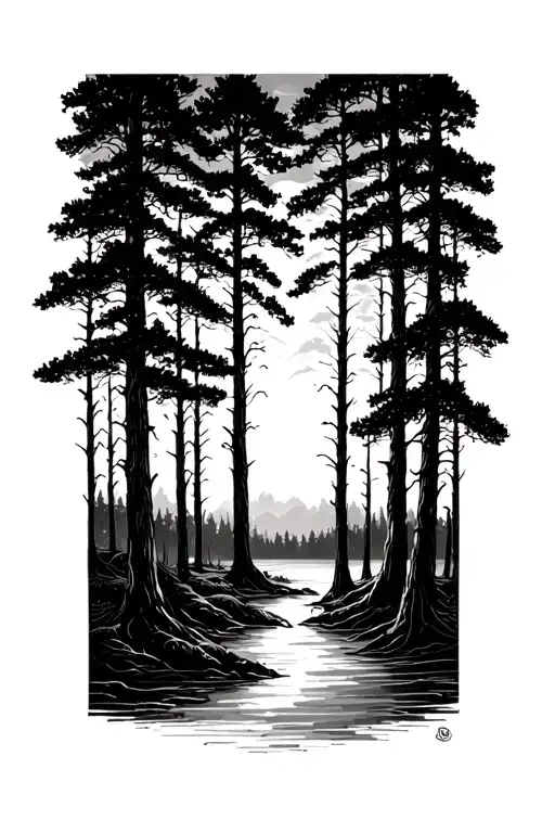 Latvian Forest Trees In The Sunset